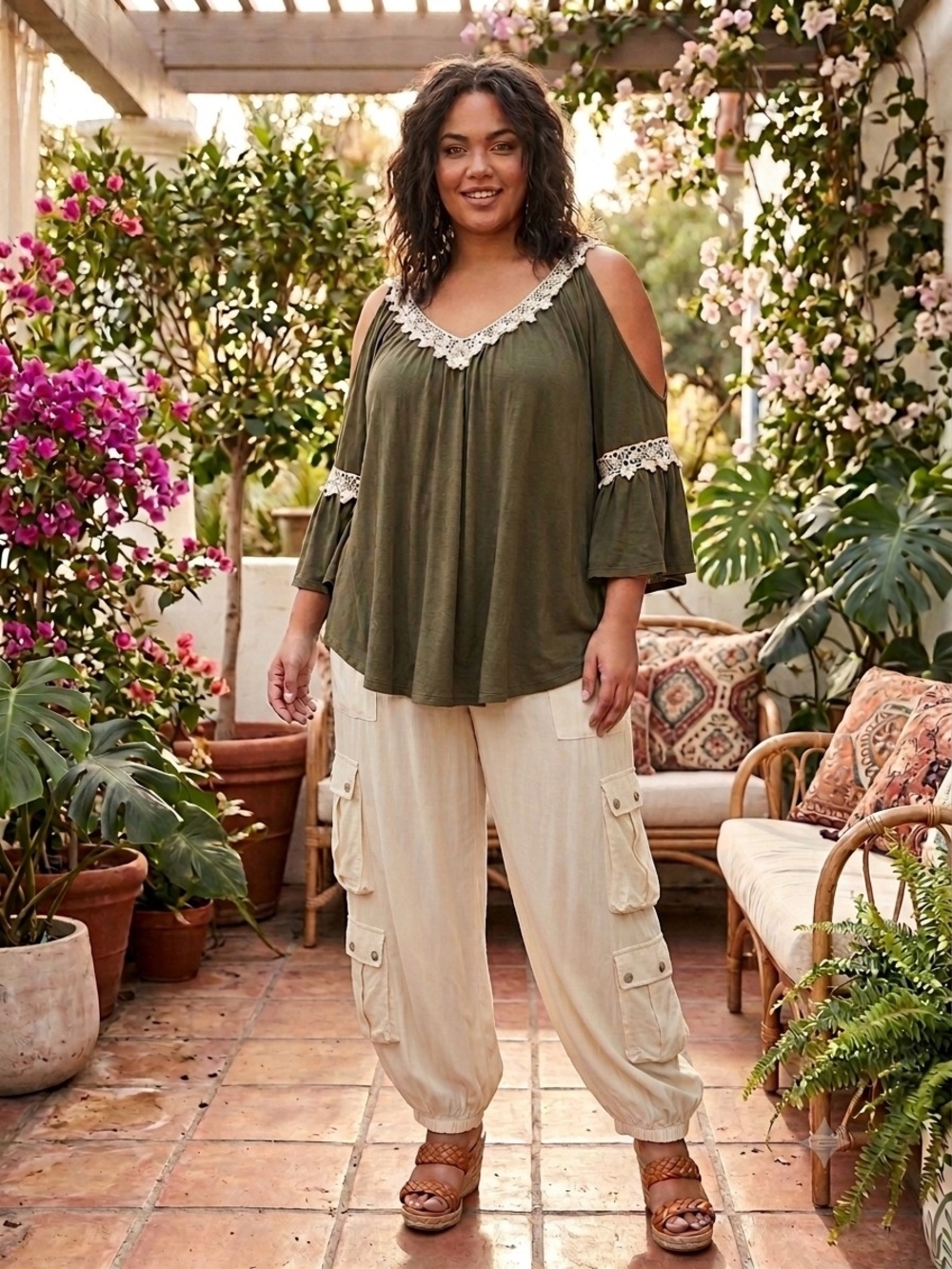 Simply Emma Cold-Shoulder Lace-Trim Top